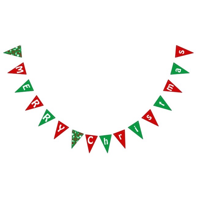 Simple Polka dot RED GREEN MERRY Christmas party Bunting Flags (All)