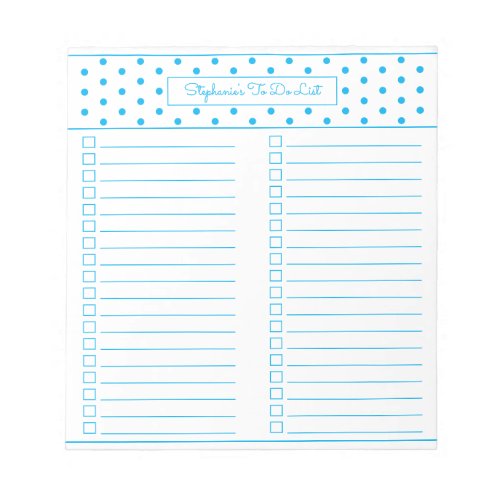 Simple Polka Dot Sky Blue Two Column Checklist Notepad