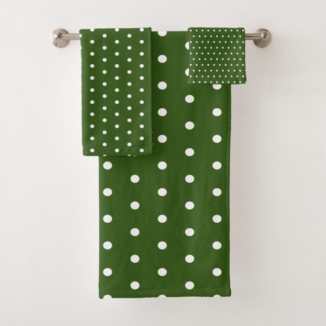 Simple Polka Dots Dark Green and White Bath Towel Set (Insitu)