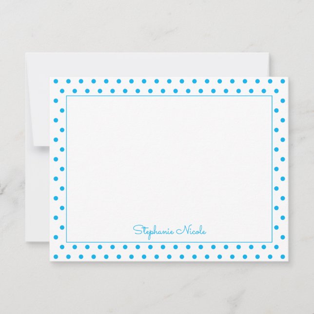 Simple Polka Sky Blue Personalized Note Card (Front)