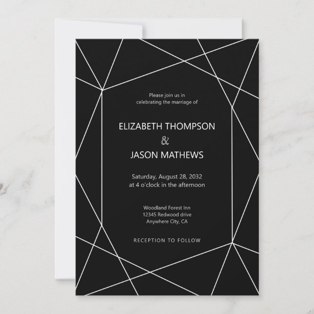 Simple Polygon Black and White Gay Wedding Invitation (Front)