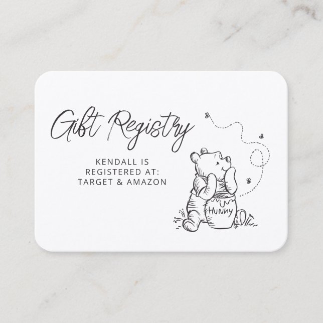 Simple Pooh Baby Shower Gift Registry Place Card (Front)