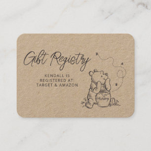 Simple Pooh Baby Shower Gift Registry Place Card