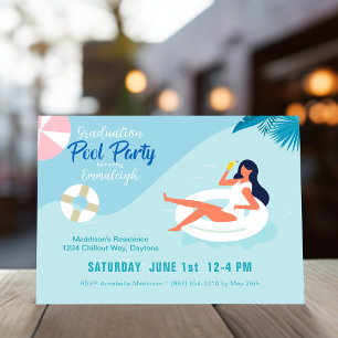 Simple Pool Party Photo Graduation Invitation