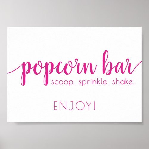 Simple Popcorn Bar  Hot Pink Any Event Sign