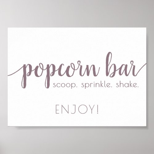 Simple Popcorn Bar  Mauve Pink Any Event Sign