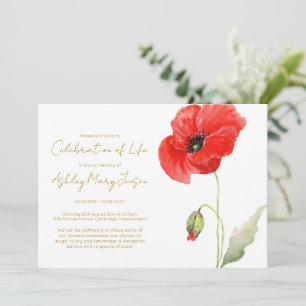 Simple Poppy Celebration of Life Funeral Invitation