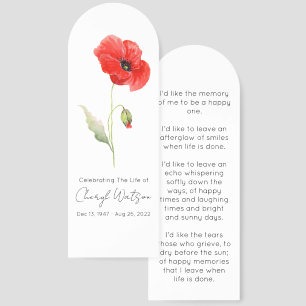 Simple Poppy Funeral Memorial Bookmark