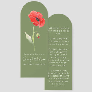 Simple Poppy Funeral Memorial Bookmark