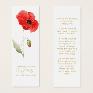 Simple Poppy Funeral Memorial Bookmark