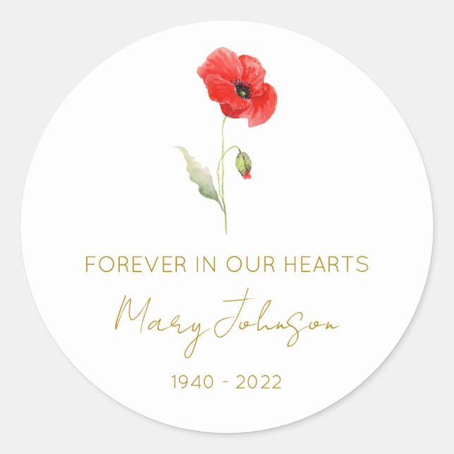 Simple Poppy Memorial  Classic Round Sticker (Front)