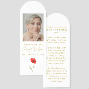 Simple Poppy Photo Funeral Bookmark