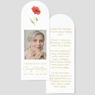 Simple Poppy Photo Funeral Memorial Bookmark