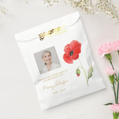 Simple Poppy Photo Funeral Seed Favor Bag