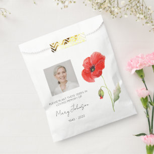 Simple Poppy Photo Funeral Seed Favor Bag