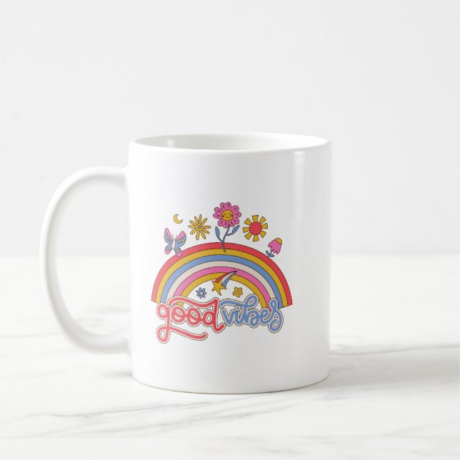 Simple Positivity Playful Retro Rainbow Flower Coffee Mug (Left)