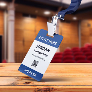 Simple Practical Dark Blue QR Code Event ID Badge
