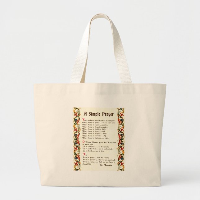 simple prayer by St. Francis of Assisi Large Tote Bag (Front)