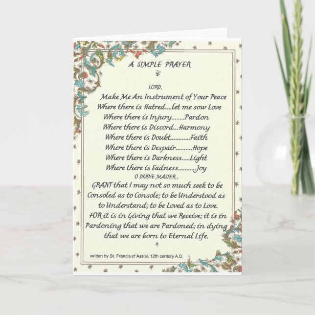 simple prayer=st. francis=pope francis=florentine card (Front)