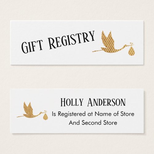 Simple Preppy Gold Stork Gift Registry Insert Card