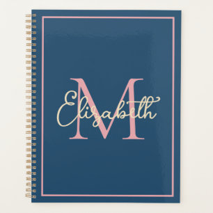 Simple Preppy Navy Pink and Cream Monogram Planner