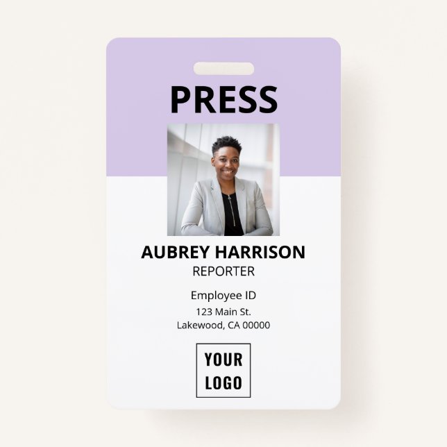 Simple Press Photo ID Badge (Front)
