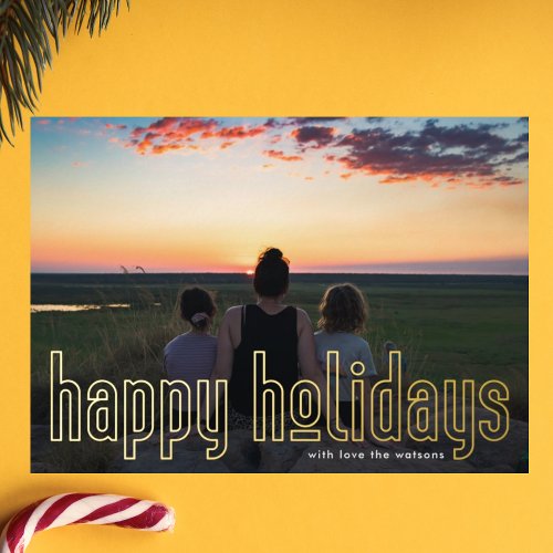 Simple Pressed Outlined GOLD Photo Modern Happy Foil Holiday Card