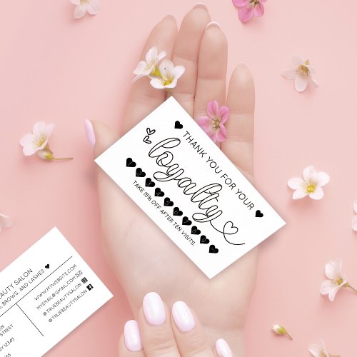 Simple Pretty Black White Heart Typography Loyalty Business Card