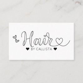 Simple Pretty Black White Hearts Typography Hair Business Card