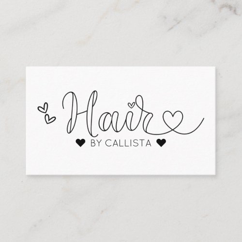 Simple Pretty Black White Hearts Typography Hair Business Card