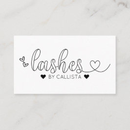 Simple Pretty Black White Hearts Typography Lashes Business Card