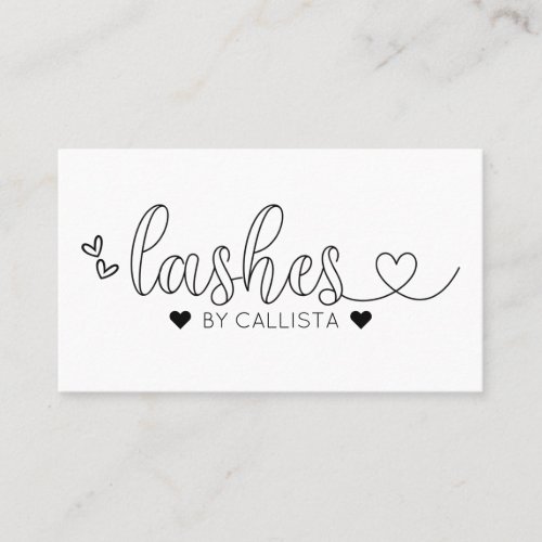 Simple Pretty Black White Hearts Typography Lashes Business Card