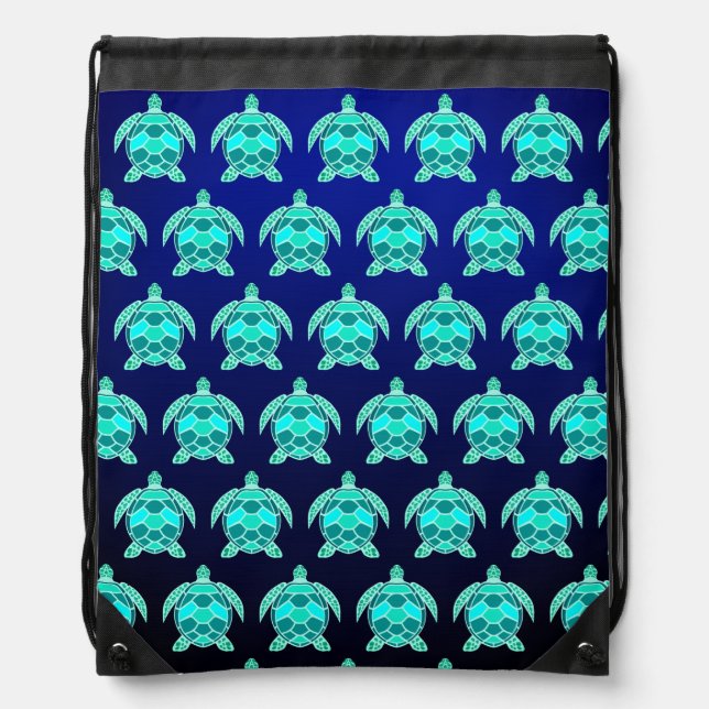 Simple Pretty Blue green turquoise teal Sea turtle Drawstring Bag (Front)