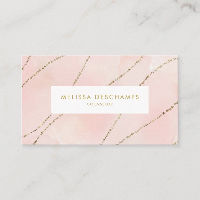 Simple Pretty Blush Watercolor Faux Glitter Business Card (Front)