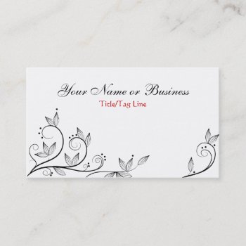 Simple Pretty Branches And Leaves  White Black Red Business Card by SilhouetteCollection at Zazzle