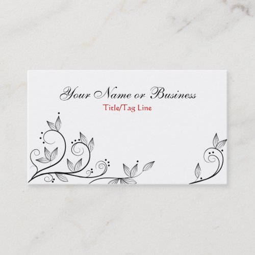 Simple Pretty Branches and Leaves White Black Red Business Card