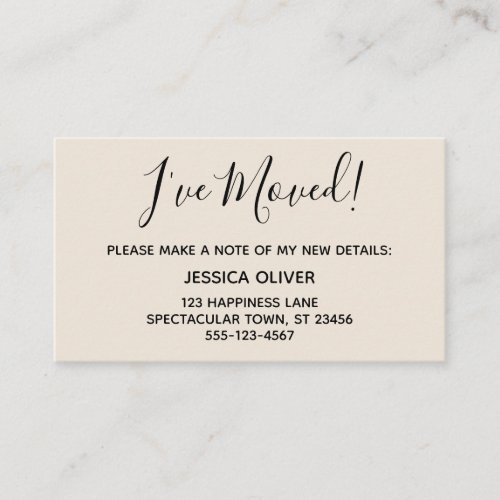 Simple Pretty Ive Moved Cream Business Card