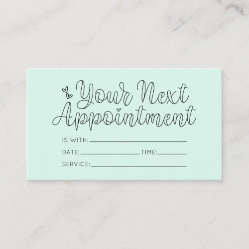 Simple Pretty Mint Hearts Typography Appointment Business Card