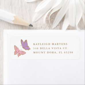Simple Pretty Pastel Gold Dipped Butterflies  Label