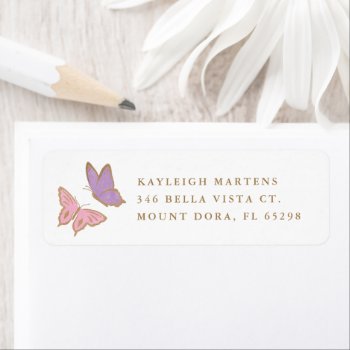 Simple Pretty Pastel Gold Dipped Butterflies  Label by Orabella at Zazzle