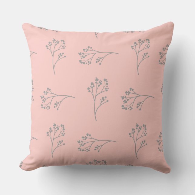 Simple Pretty Peach and Green Floral  Throw Pillow (Front)