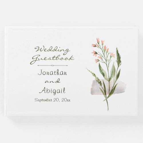 Simple Pretty Pink Flowers Christian Wedding Guest Book