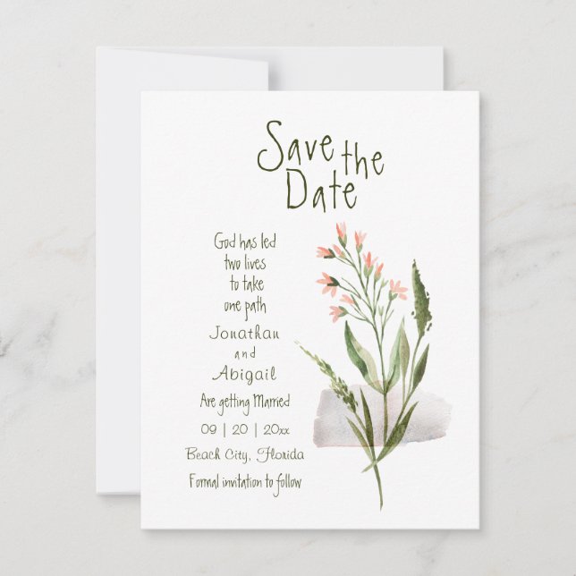 Simple Pretty Pink Flowers Christian Wedding Save The Date (Front)