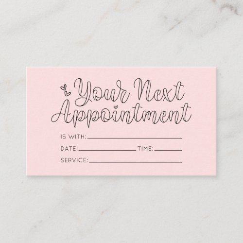 Simple Pretty Pink Hearts Typography Appointment Business Card