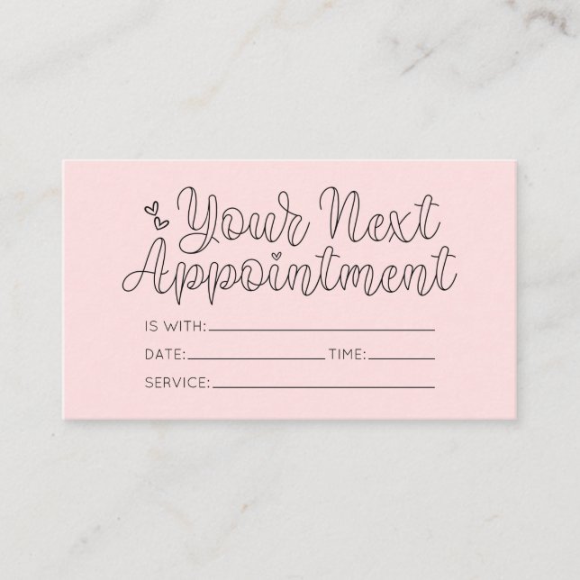 Simple Pretty Pink Hearts Typography Appointment Business Card (Front)