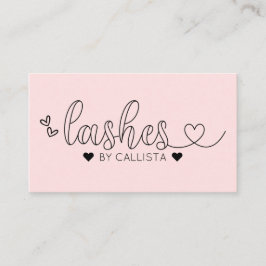 Simple Pretty Pink Hearts Typography Lashes Business Card