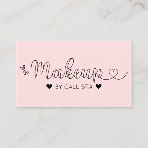 Simple Pretty Pink Hearts Typography Makeup Artist Business Card