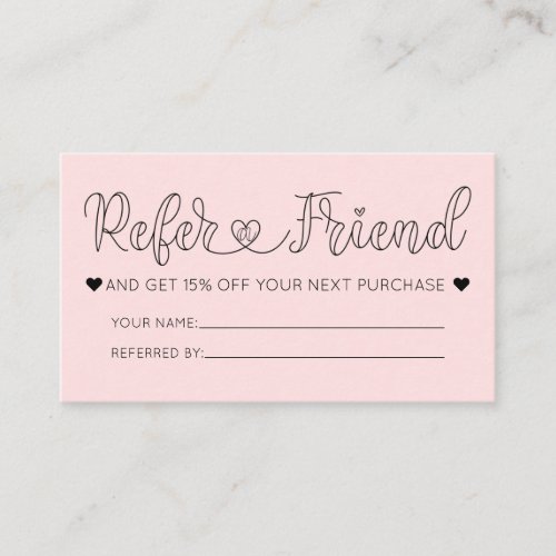 Simple Pretty Pink Hearts Typography Referral Business Card