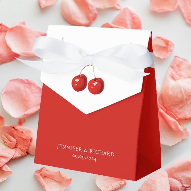Simple Pretty Red Cherries Red And White Wedding Favor Boxes (Creator Uploaded)
