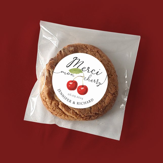 Simple Pretty Red Cherries Wedding Handwritten Classic Round Sticker (Creator Uploaded)